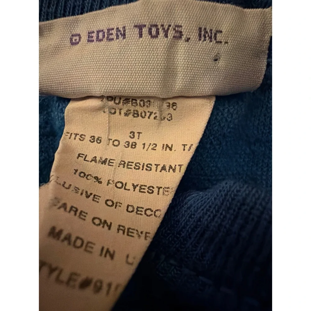 Vtg Eden Toys Paddington Bear Football Blue Fleece Footed Sleeper Pajamas 3T USA
